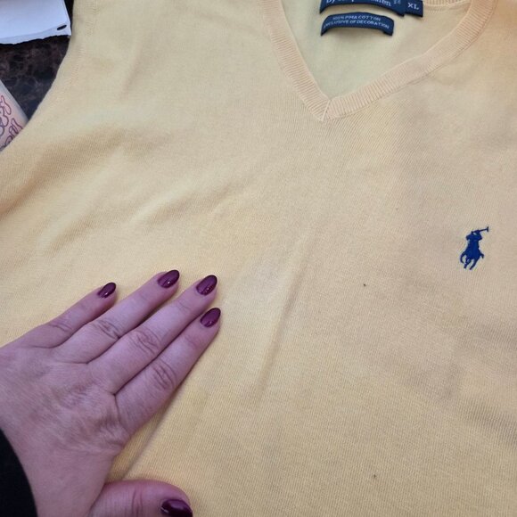 Polo Ralph Lauren Mens XL Yellow V-Neck Sleeveless Sweater Vest 100% Pima Cotton - Picture 8 of 8